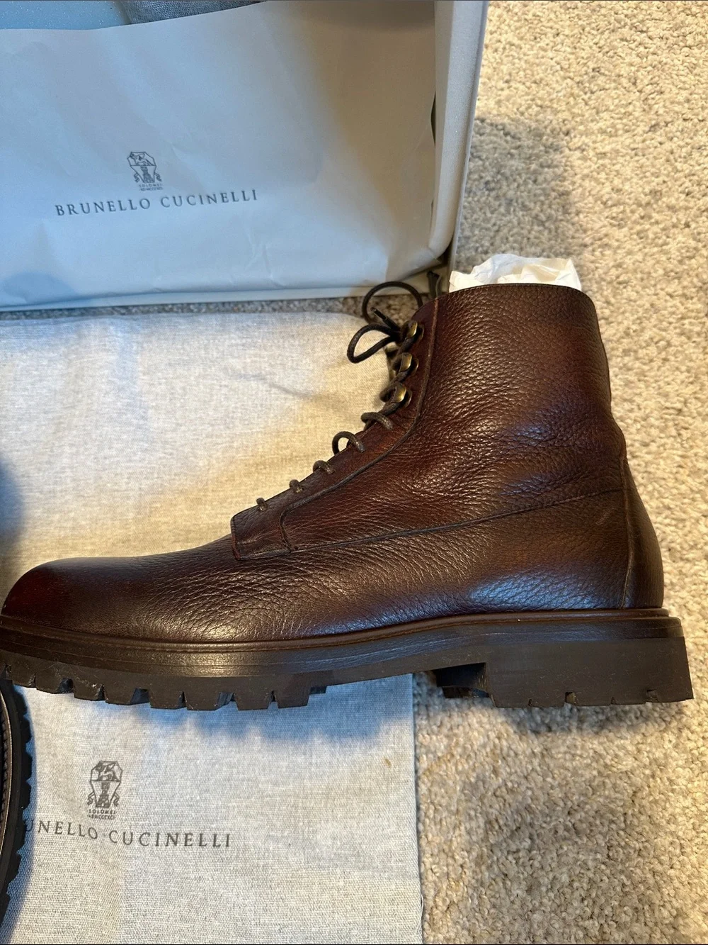 Brunello Cucinelli Dark Brown Leather Lace-Up Boots